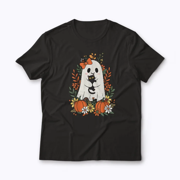 Vintage Halloween Ghost Holding Black Cat shirt for a classic spooky look