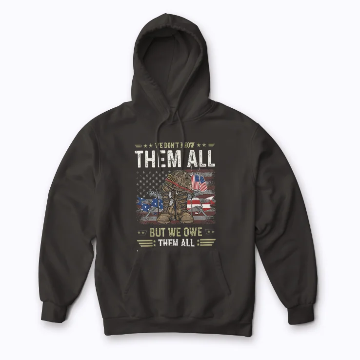 We Owe Them All Partiotic Hoodie with vibrant patriotic artwork